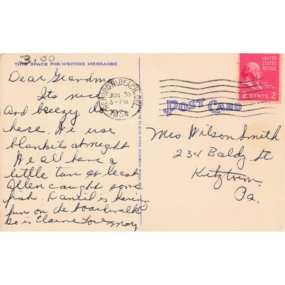 Vintage 1954 Rehoboth Beach Delaware Silver Lake Drive Linen Postcard VG - Picture 2 of 2